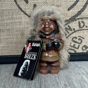 Vintage Inuit Kiana Original Nuni Doll Holding Real Fur Mother & Child Alaska